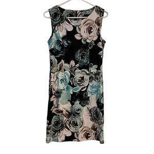 Connected Apparel Black/Aqua Floral Dress, NWT, 10